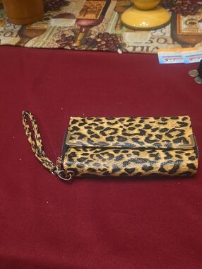 Charlotte Russe Leopard Print Wristlet Wallet in Tan and Black